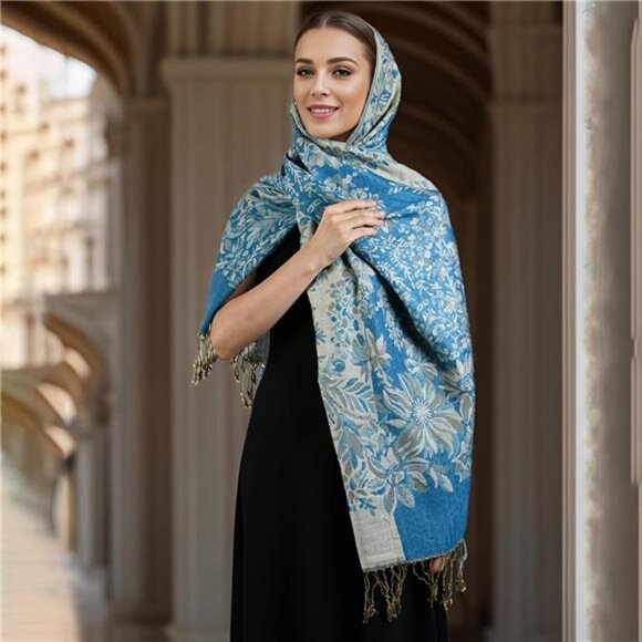 Silky Paisley Pashmina Shawl Scarf-Women's Soft Double-side Jacquard - Picture 6 of 6